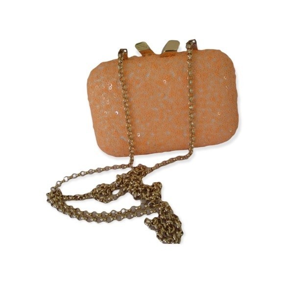 Kotur Bright Orange Sequin Clutch With Chain Handbag - Picture 6 of 10